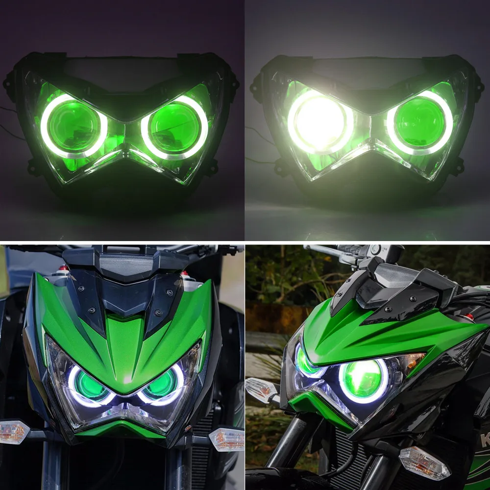 Motorcycle-Accesorios-Angel-Eye-LED-Headlight-Assembly-Projector-HID-Xenon-Head-Light-Faros-Led-Moto-For.webp Motorcycle Accesorios Angel Eye LED Headlight Assembly Projector HID Xenon Head Light Faros Led Moto For Kawasaki Z800 Z250 Z300 - Image 1